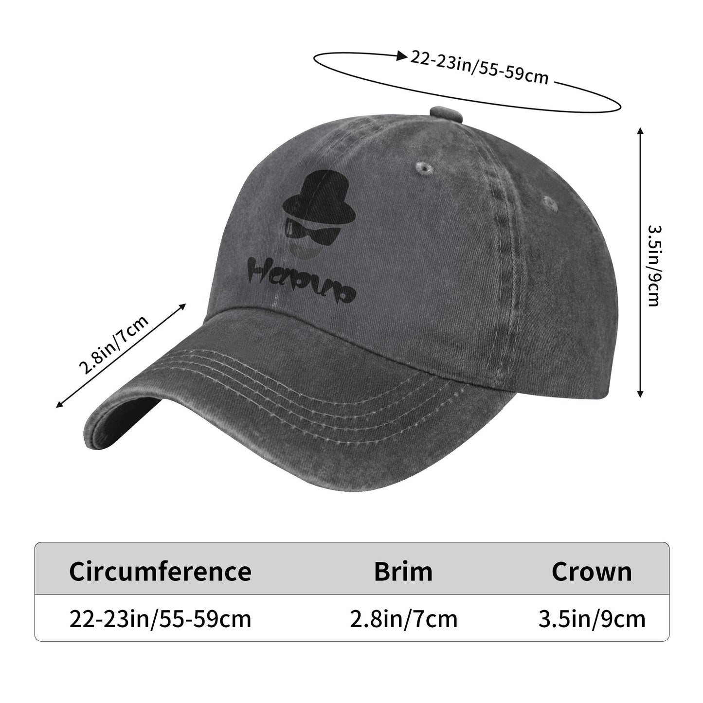 HAPUP® Custom Washed Denim Baseball Cap – Adjustable Cotton Hat & Personalized Headwear