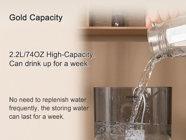 HAPUP FT666 cat water tank gold capacity of 2.2L, visible water level for convenience.