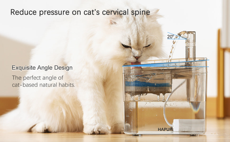 HAPUP® Pet Fountain with a spacious water tray that prevents overflow and provides fresh water for pets up to 2 weeks.