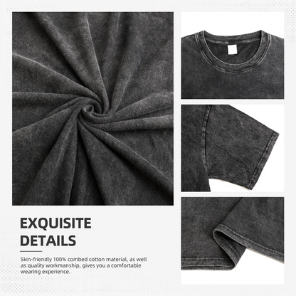 HAPUP® Vintage Wash Men's Long-Sleeve Tee | 100% Cotton, Customizable Print, 230g Premium Comfort