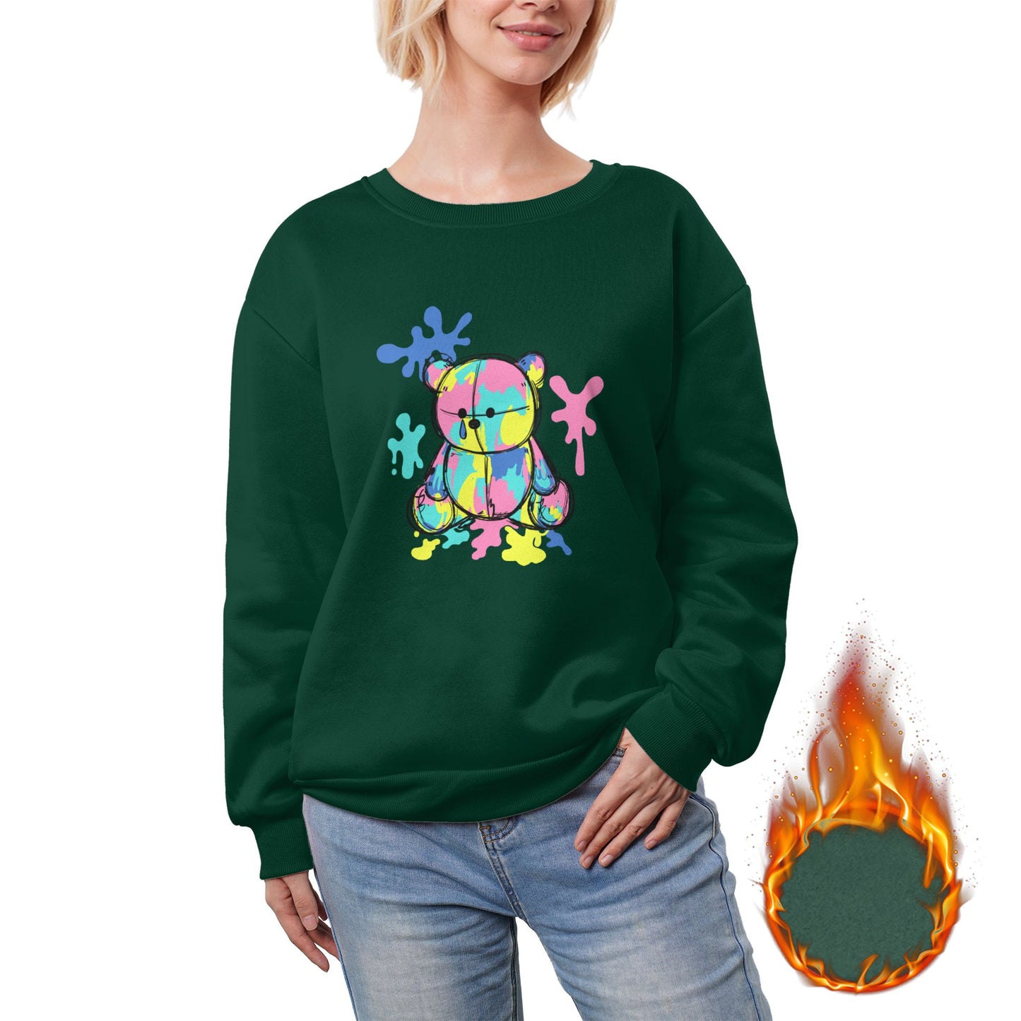 HAPUP® Cozy Fleece-Lined Women's Sweatshirt | Custom Heat Transfer Print | Anti-Pill Polyester
