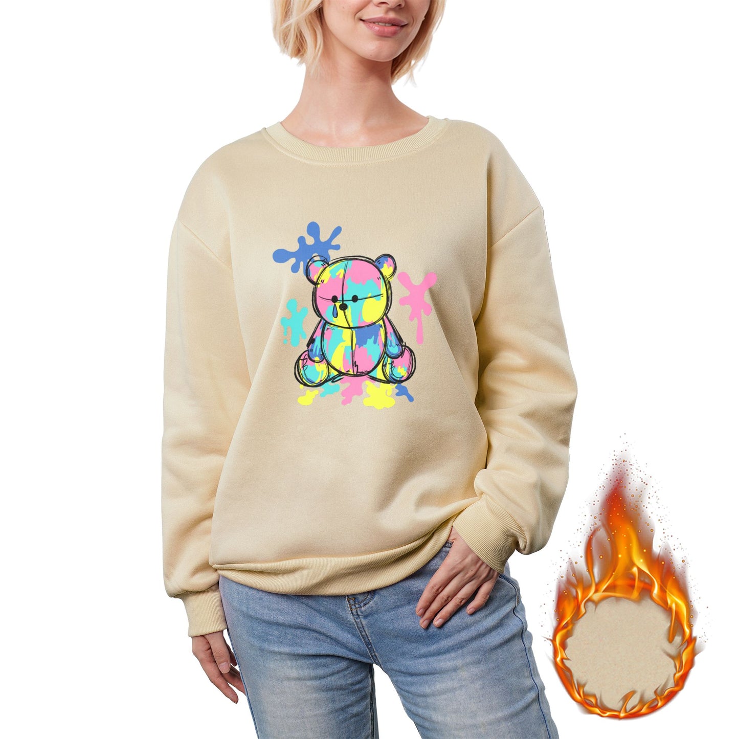 HAPUP® Cozy Fleece-Lined Women's Sweatshirt | Custom Heat Transfer Print | Anti-Pill Polyester