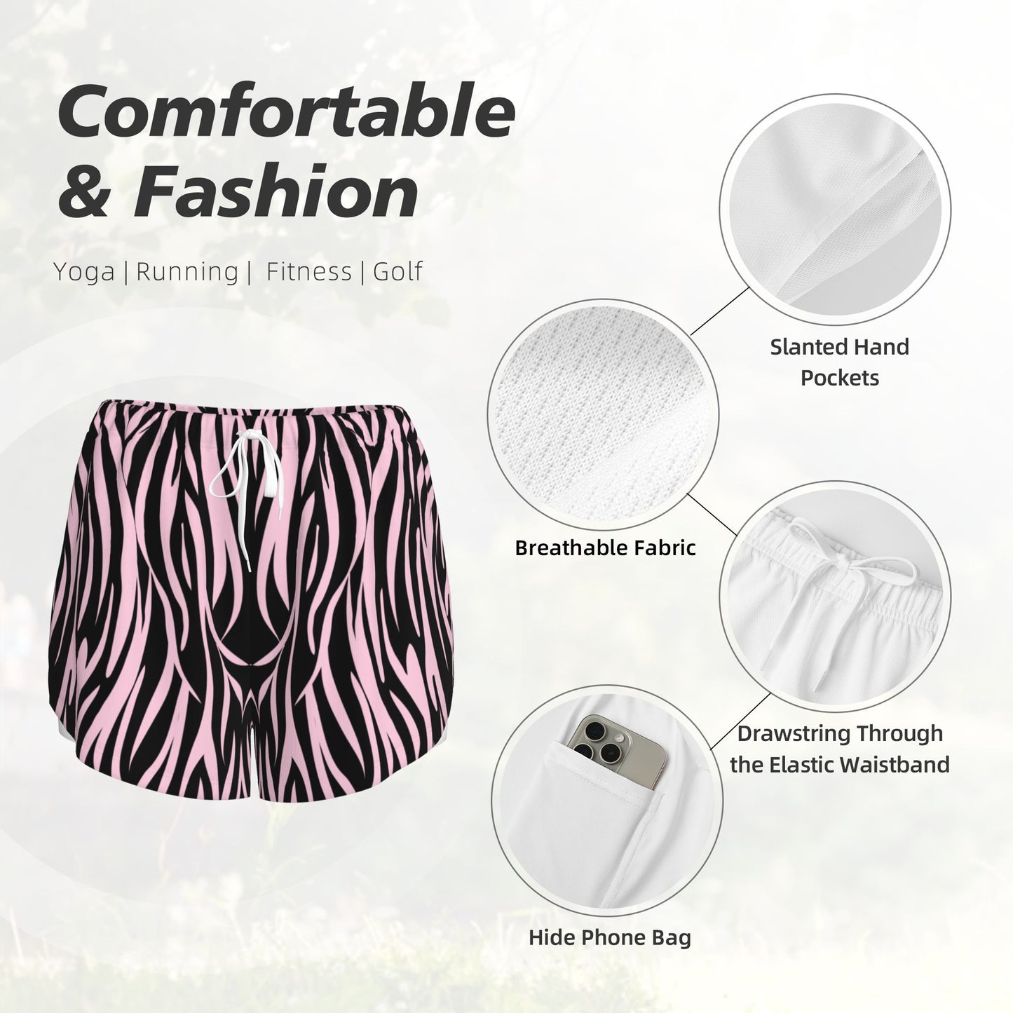 HAPUP® Women's Sports Pants – Double Layer Athletic Shorts with Phone Pocket