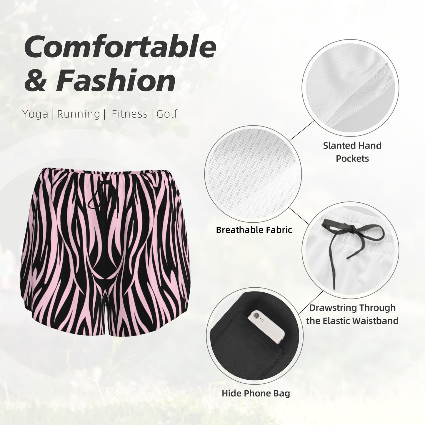 HAPUP® Women's Sports Pants – Double Layer Athletic Shorts with Phone Pocket