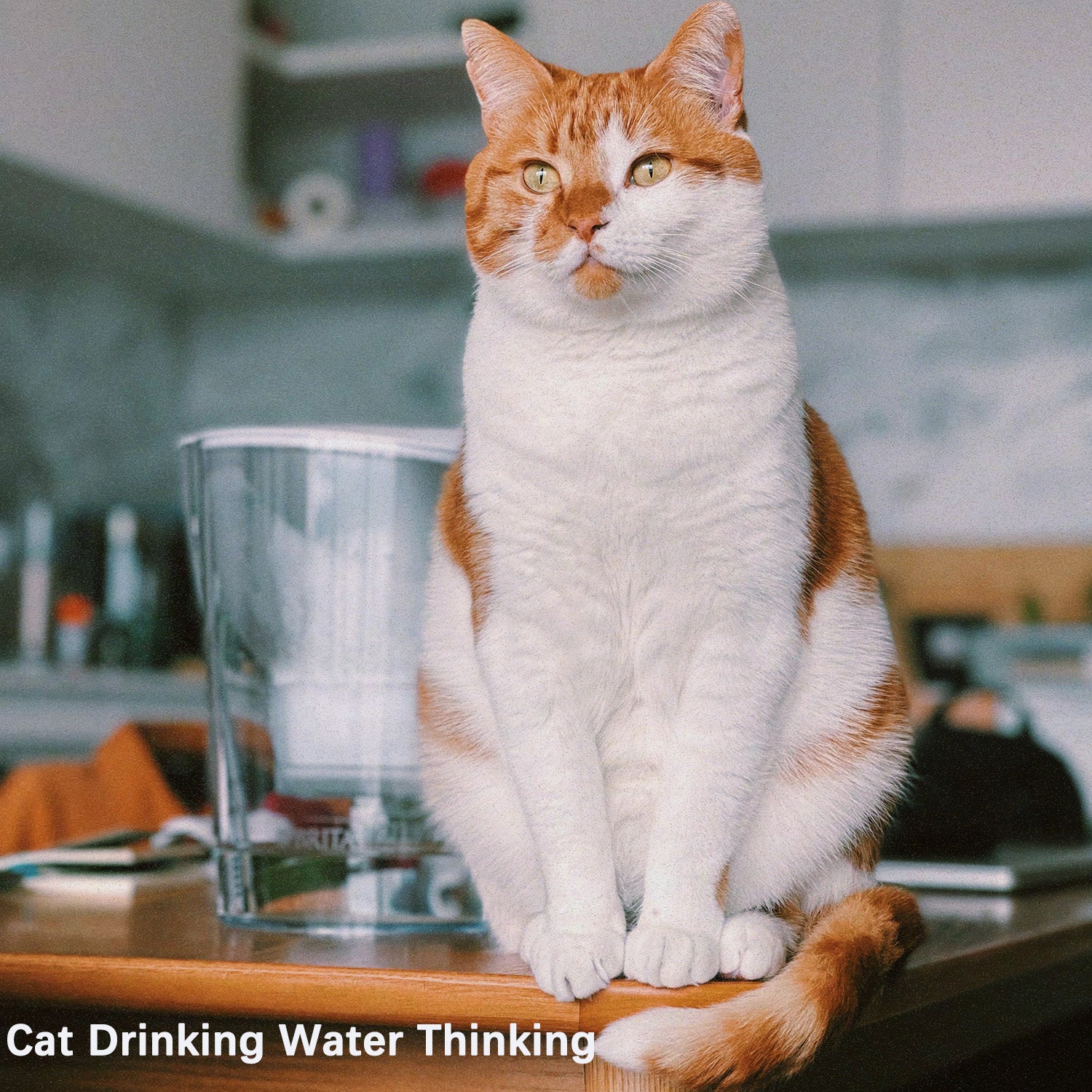 HAPUP Pet Fountain, cat drinking water thinking