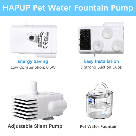 HAPUP adjustable water pump key features: USB-powered, silent, adjustable flow switch