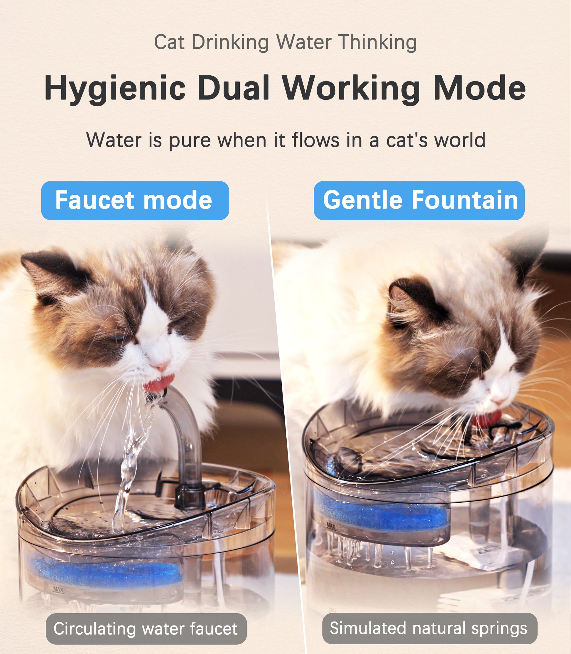 Dual mode Cat Water Fountain by HAPUP, model WF060, offers customizable water flow settings for your cat’s preferences