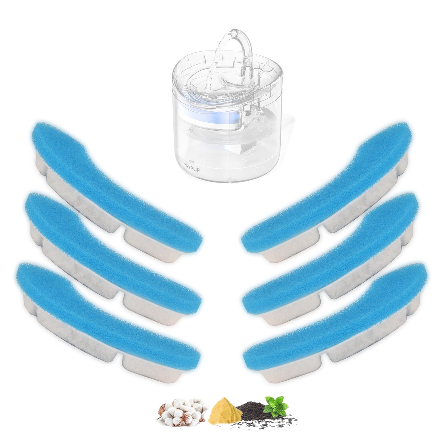 HAPUP cat water fountain filter replacement for WF060 with 4-stage filtration system.