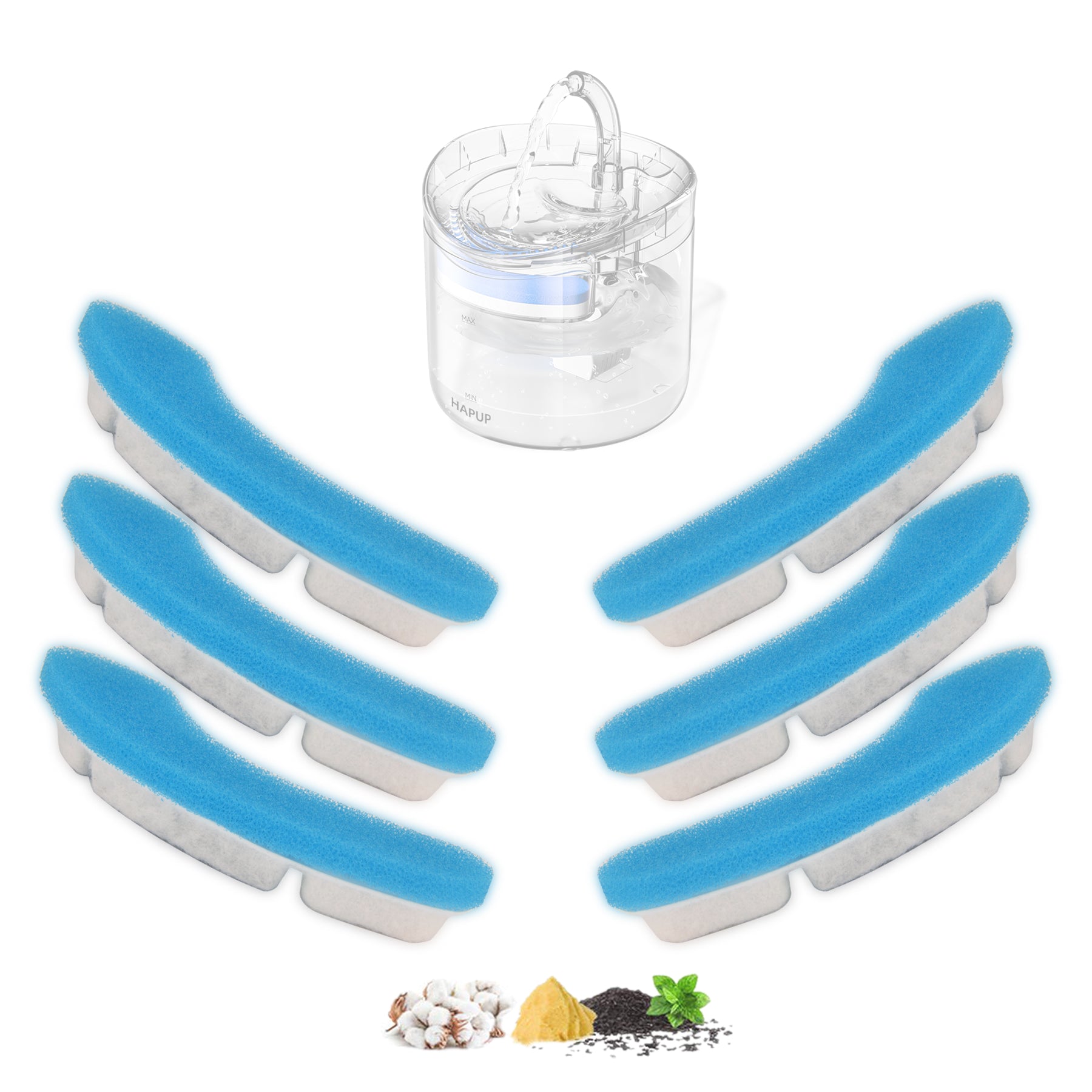 HAPUP cat water fountain filter replacement for WF060 with 4-stage filtration system.