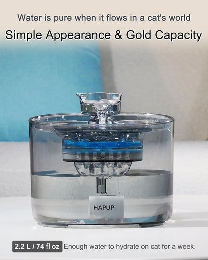 HAPUP FT666 cat water fountain with generous 2.2L capacity for long-lasting hydration.