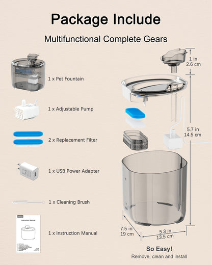 HAPUP FT666 best pet water fountain 
 packaging content for easy setup and use.