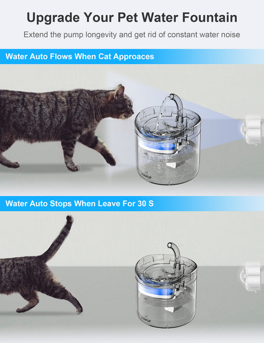 Automatic start/stop feature for your cat water fountain with HAPUP motion sensor.