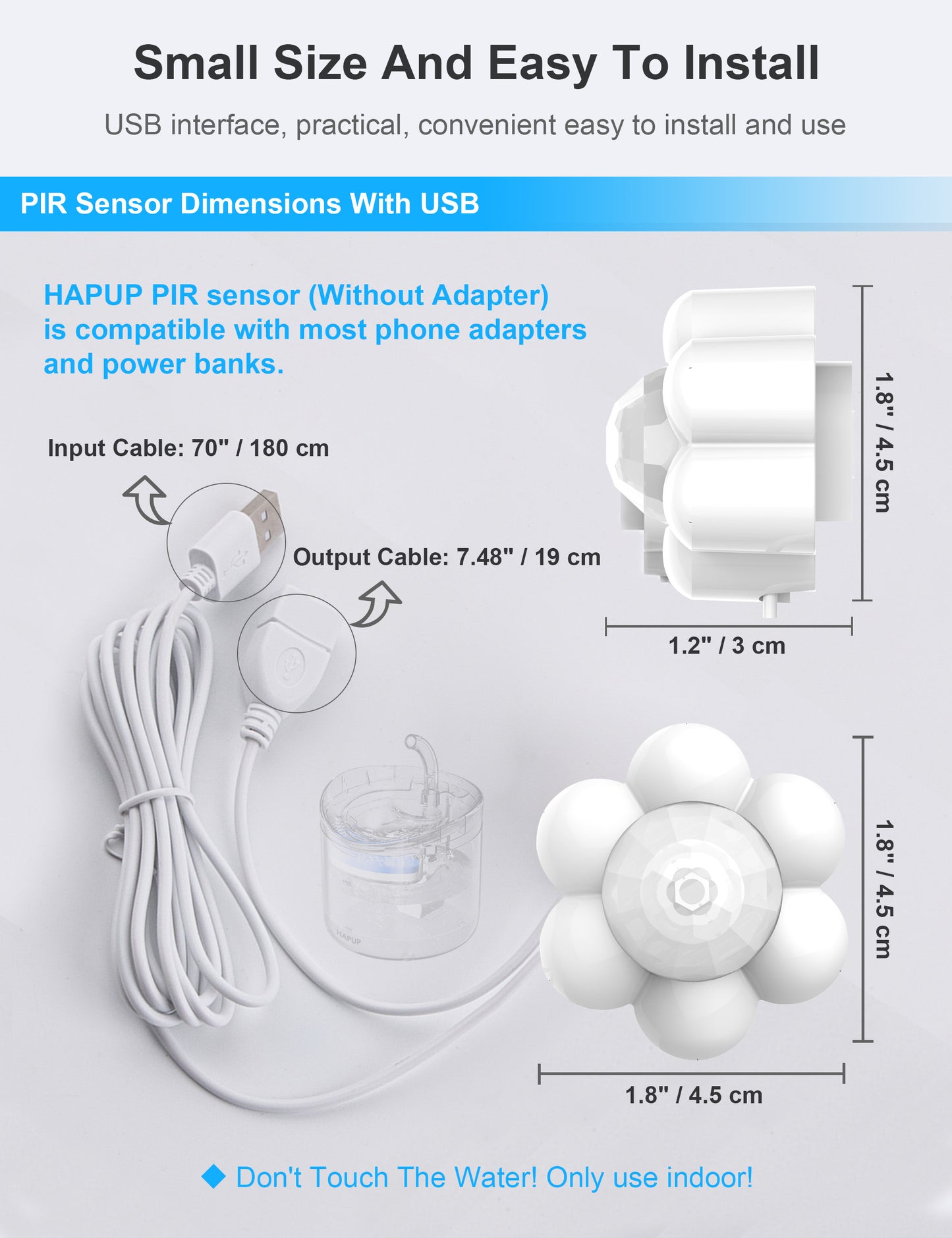Dimensions of the HAPUP motion sensor – Compact design for easy installation.