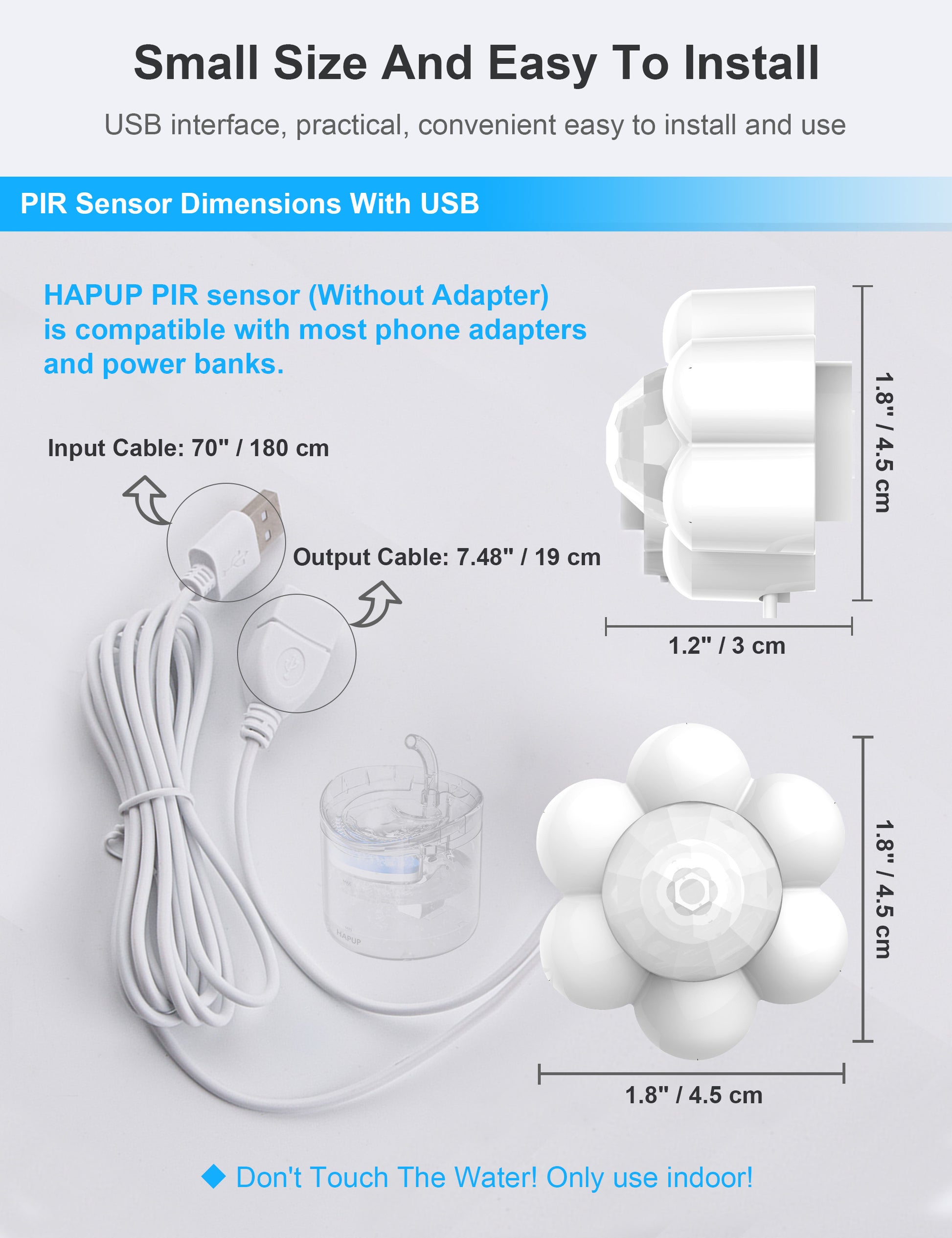 Dimensions of the HAPUP motion sensor – Compact design for easy installation.