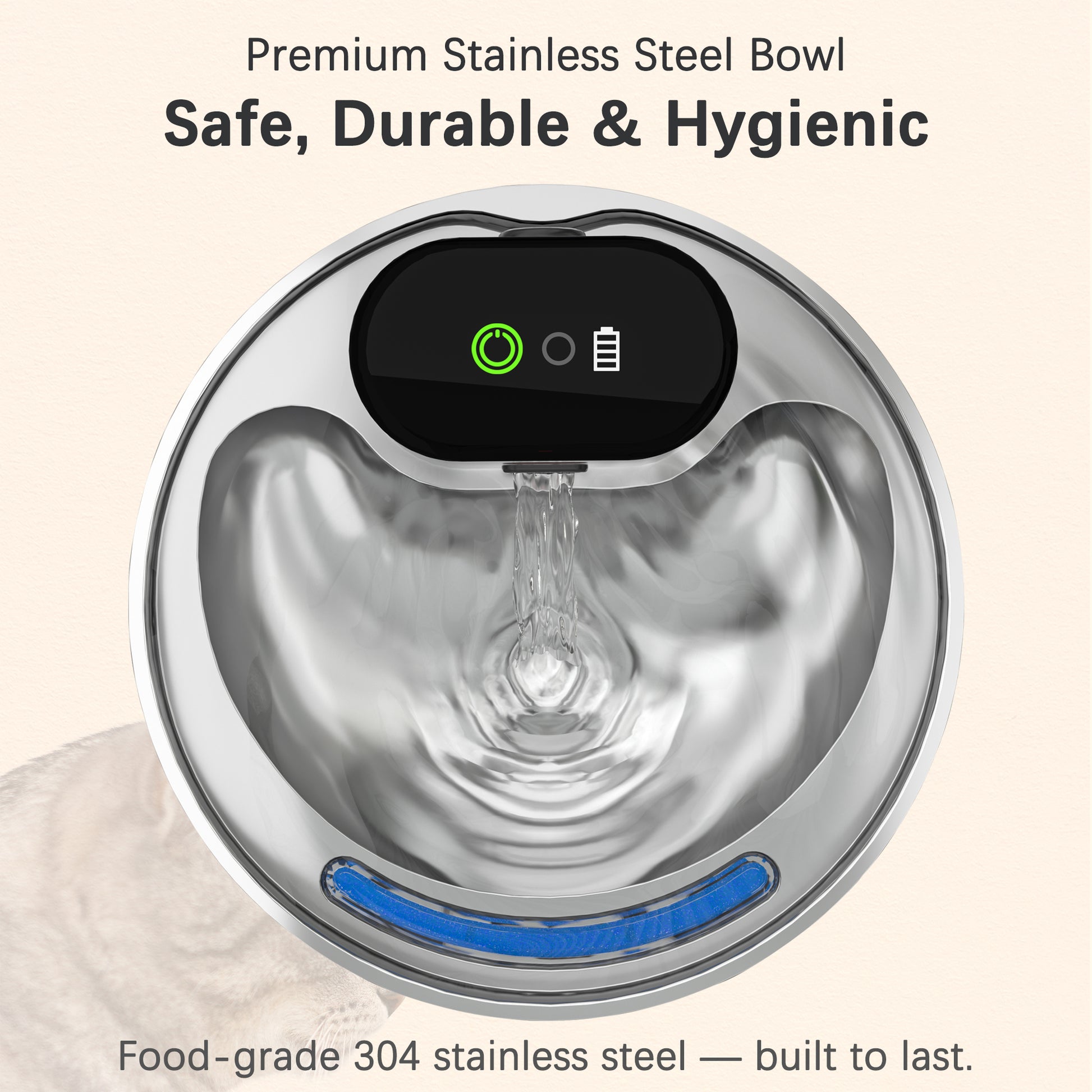 Stainless steel cat bowl for hygienic drinking, best cat fountain design