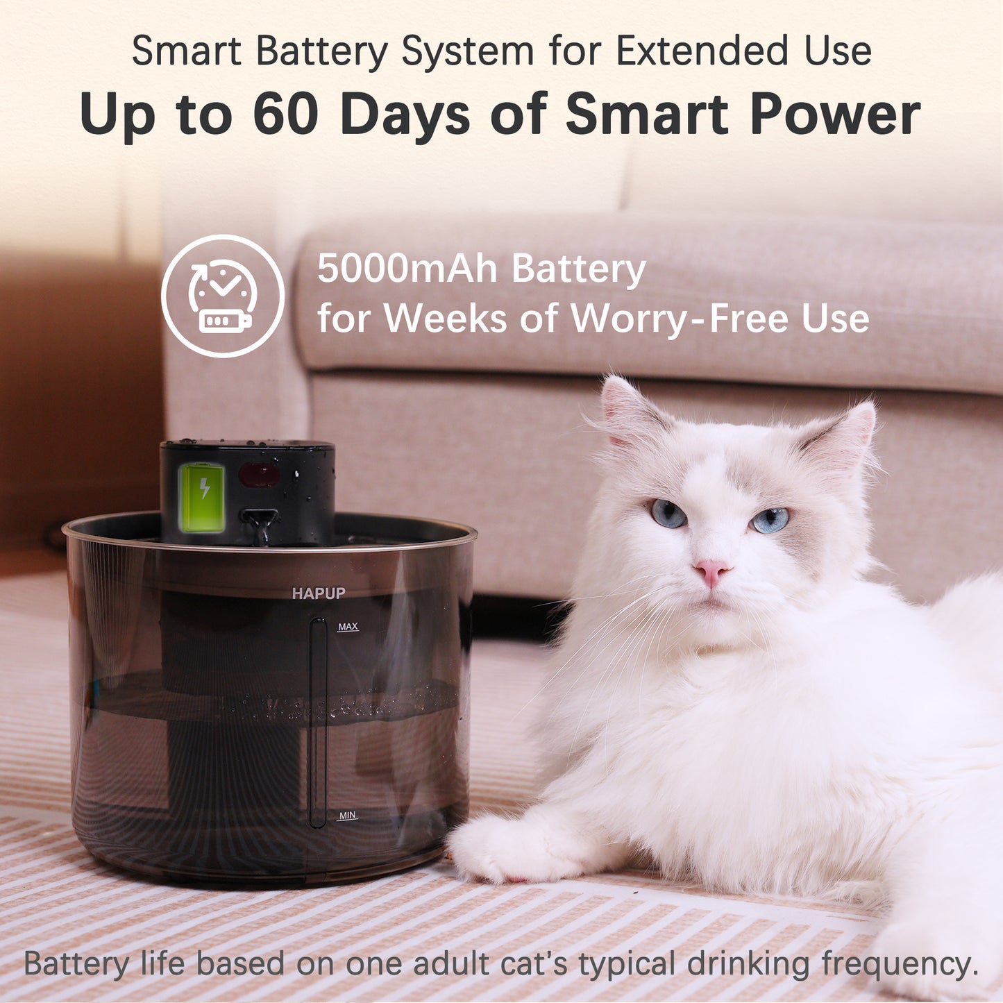 Cat water fountain battery operated with up to 60-day runtime