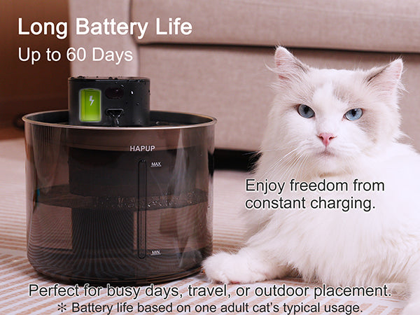 Battery operated cat water fountain with long runtime