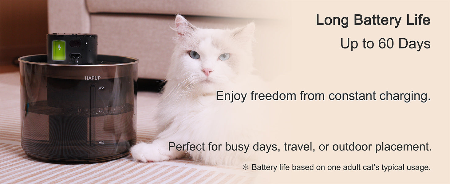 Battery operated cat water fountain with long runtime
