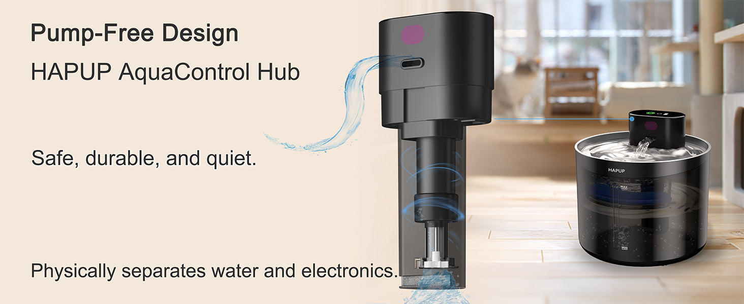 Pump-free water fountain with safer internal structure
