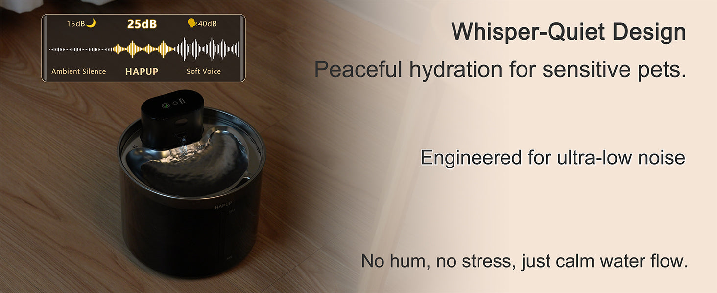 Ultra-quiet pet water fountain under 25dB