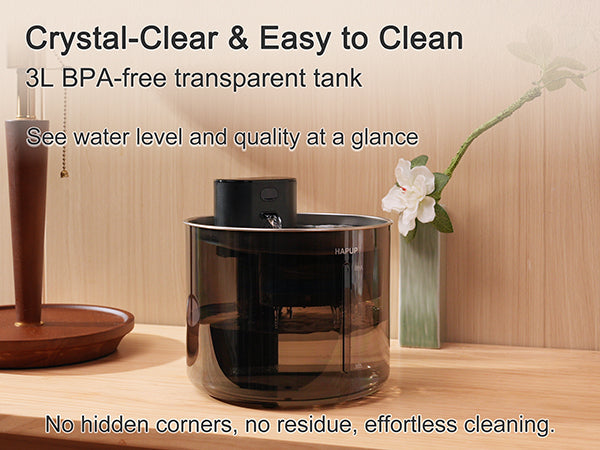 BPA-free transparent 3L tank for easy water check