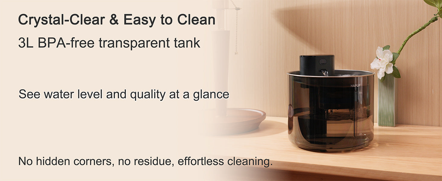 BPA-free transparent 3L tank for easy water check
