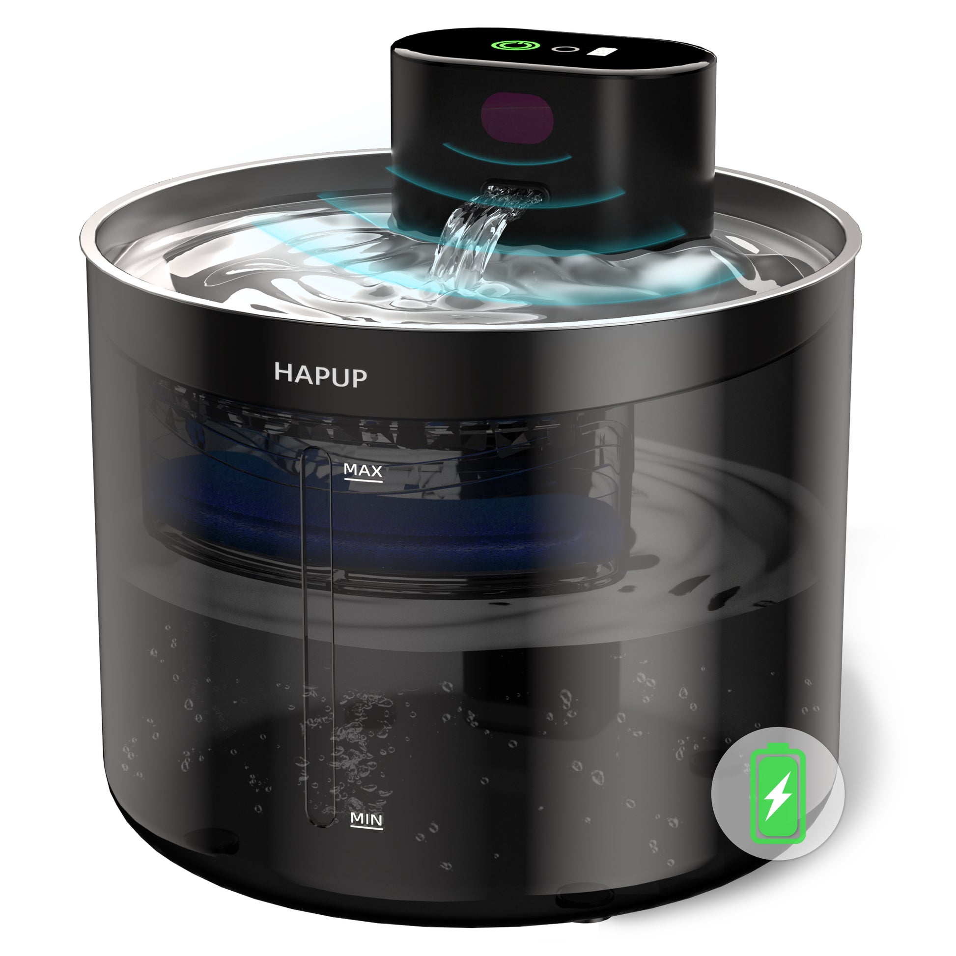 HAPUP water fountain for cat, transparent black smart pet fountain