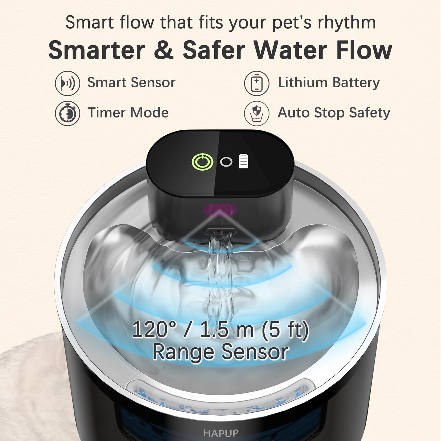 Wireless cat water fountain with motion sensor and timer modes