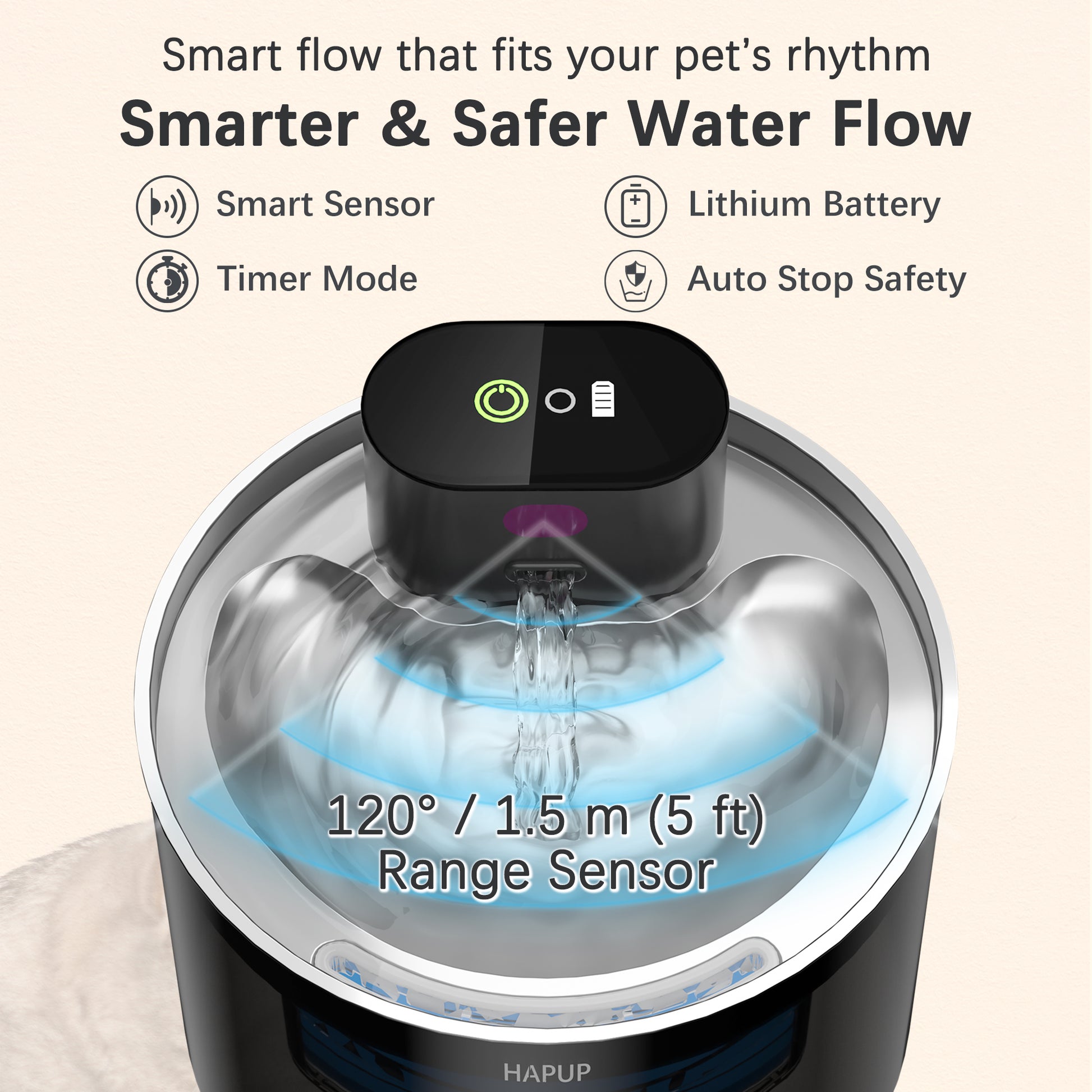 Wireless cat water fountain with motion sensor and timer modes