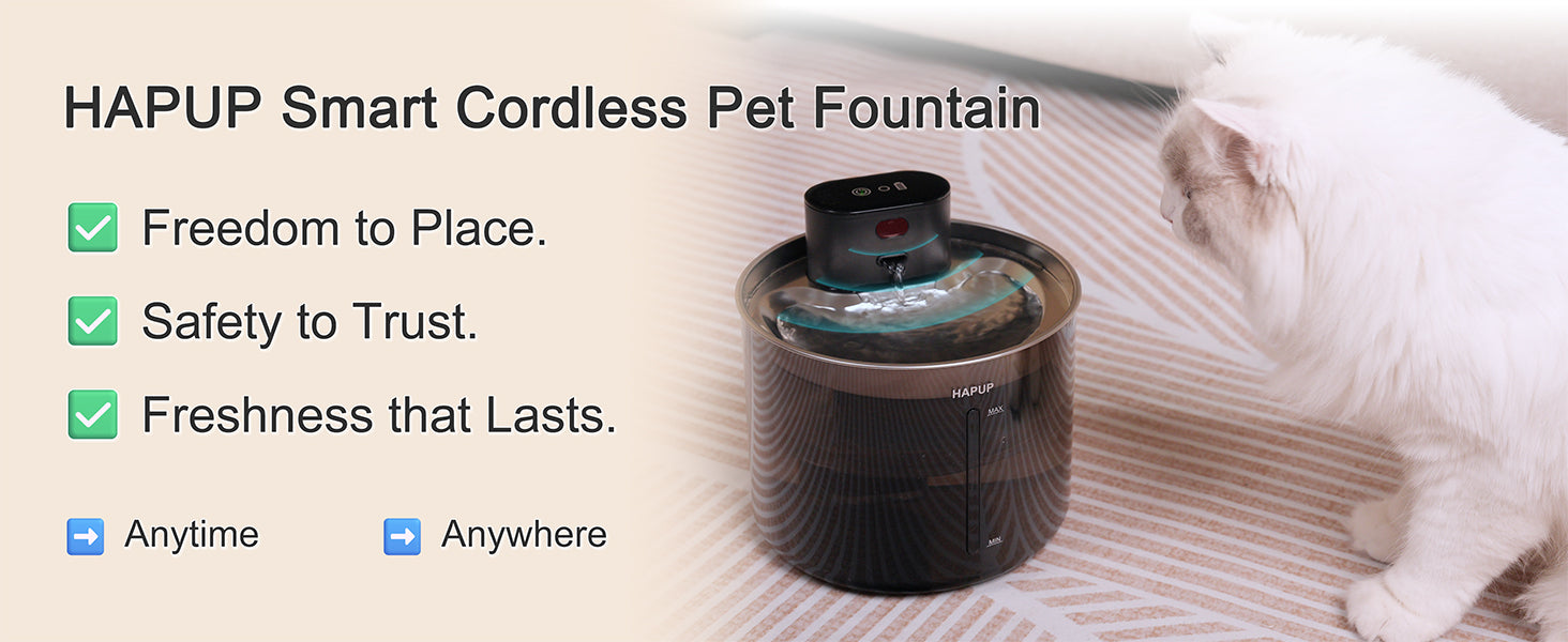 Load video: HAPUP W080 cordless smart cat water fountain video